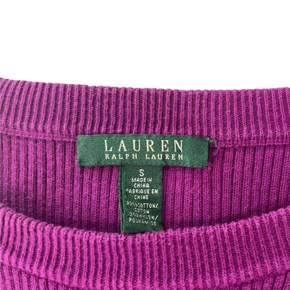 Ralph Lauren Women’s Striped Knit Sweater Magenta Navy Button Shoulder Sz Small - Picture 3 of 11